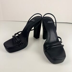 Jeffrey Campbell Black Strappy Platform Block Heel Sandals Square Toe Womens 7